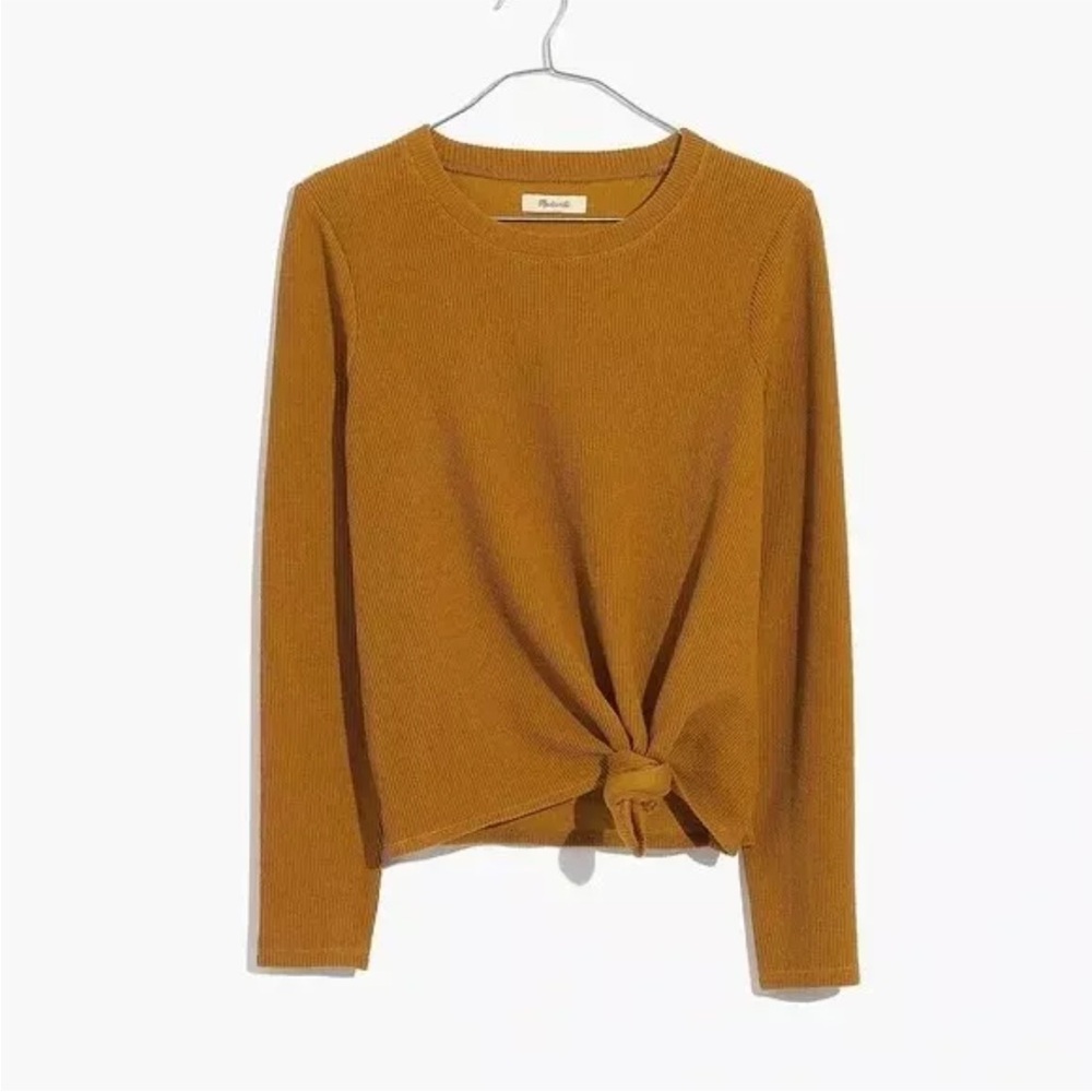 Madewell Texture & Thread Jacquard Knot-Front Top in Mustard Yellow • XS‎